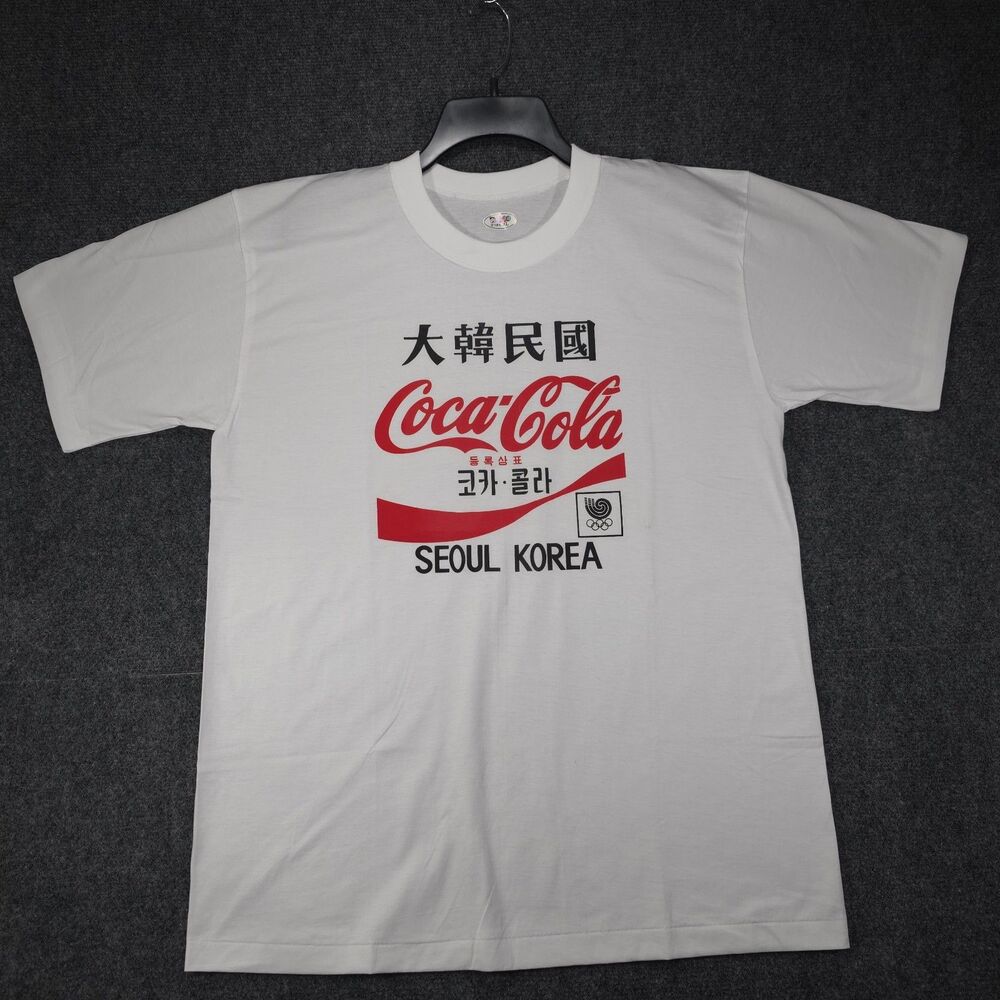 Vintage 1988 Seoul Olympics Coca-Cola Korean Graphic T-Shirt XL 대한민국